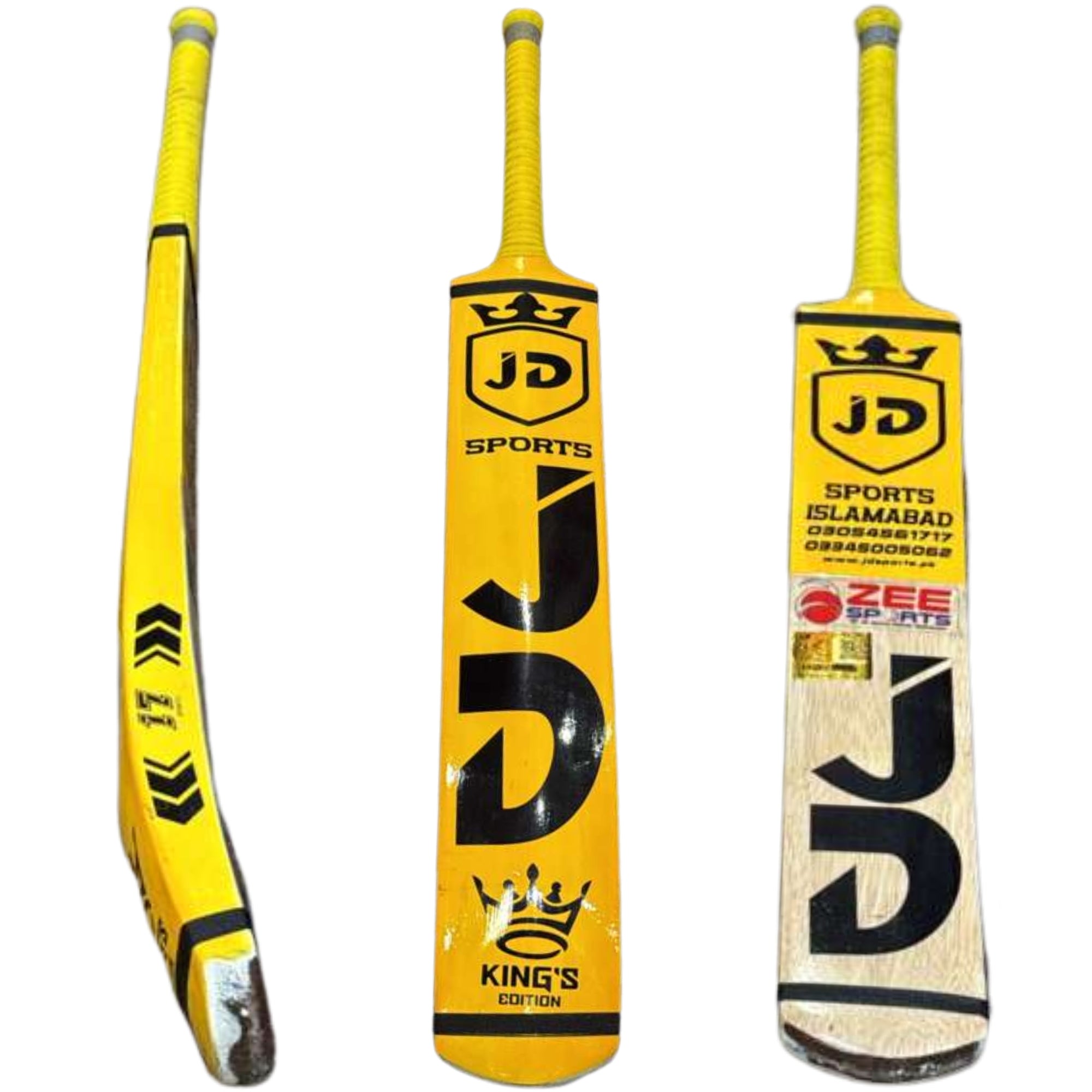 JD Sports Cricket Bat Kings Edition Hard Tennis Coca Wood Long Blade Yellow
