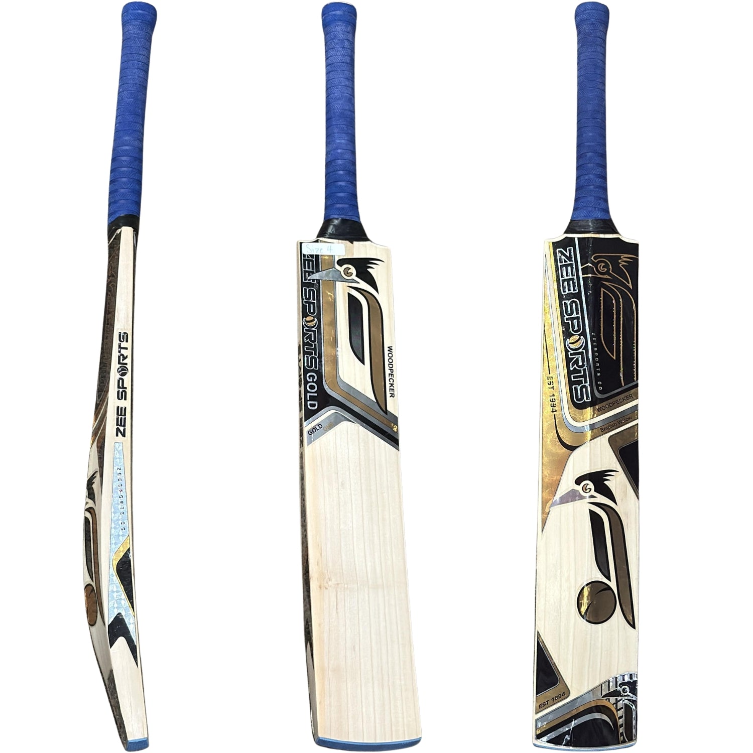 Zee Sports Cricket Bat Woodpecker Black & Gold One English Willow Youth Size 4