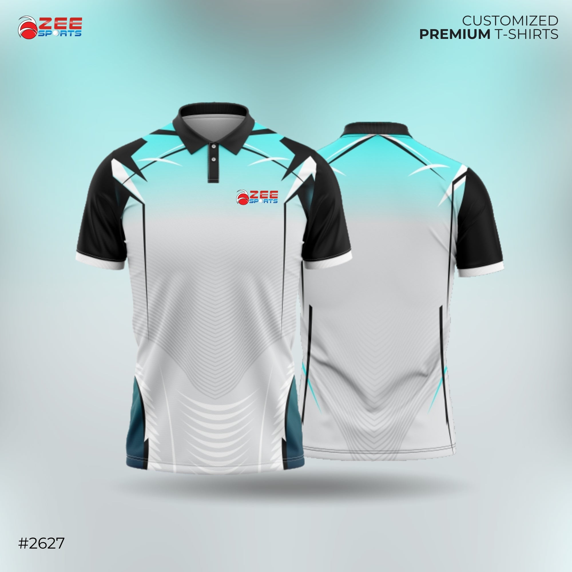 ZEE Sports customized premium t-shirt with gradient design on a gradient background