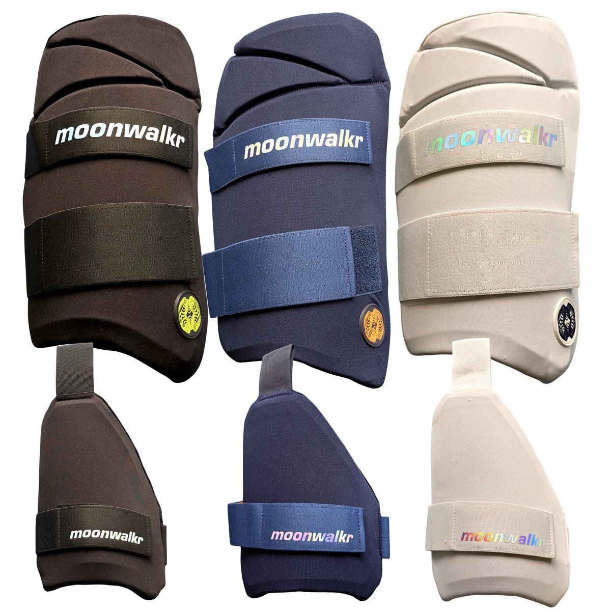 Moonwalkr Cricket Thigh Guard Set RH & LH Navy Blue/Black/White M & L Adult