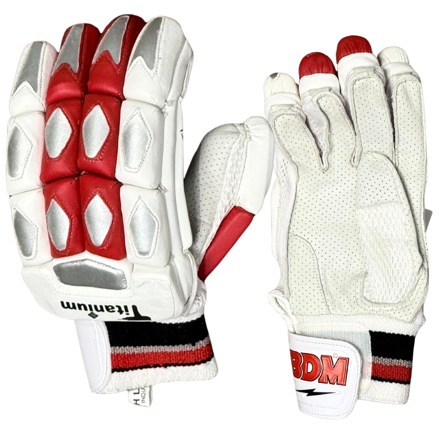 BDM Cricket Batting Gloves Titanium Red LH