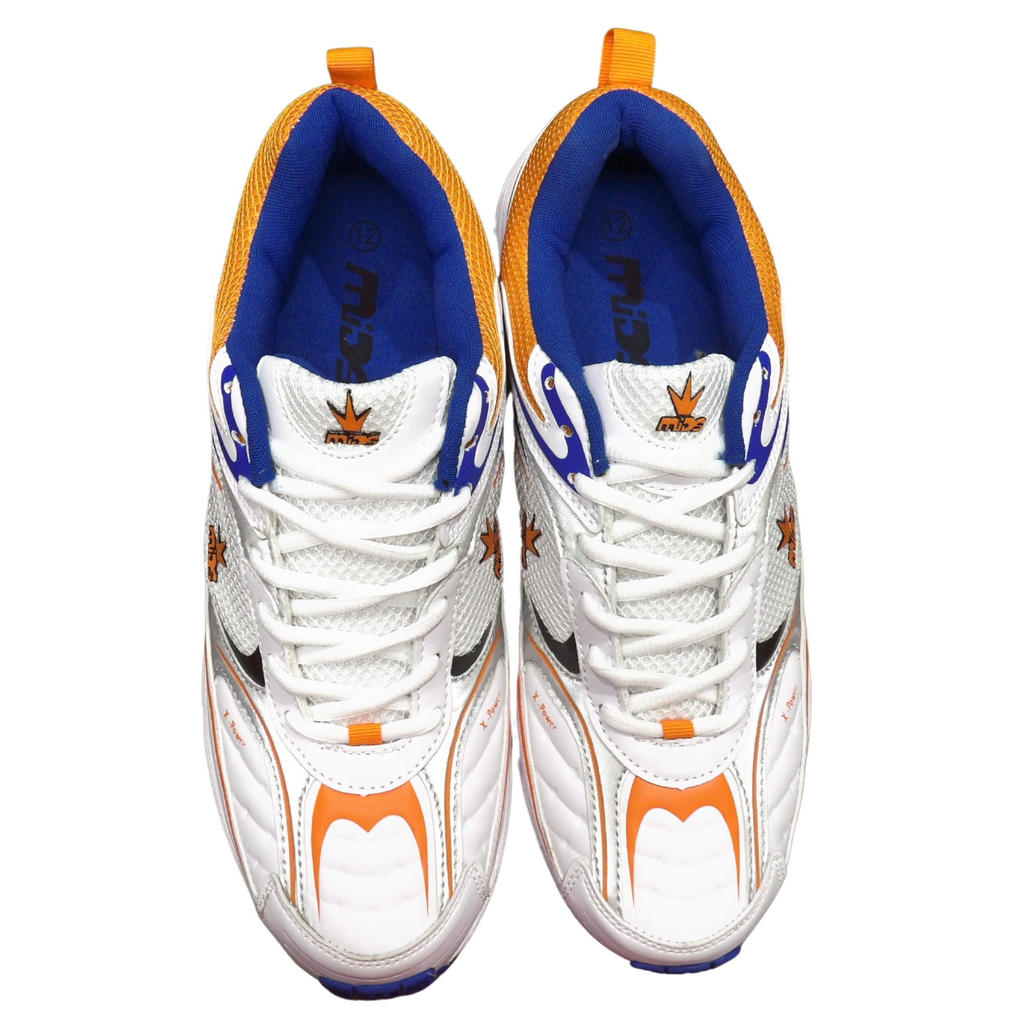 Mids Shoes X Power Cricket Shoes White Orange Royal Blue