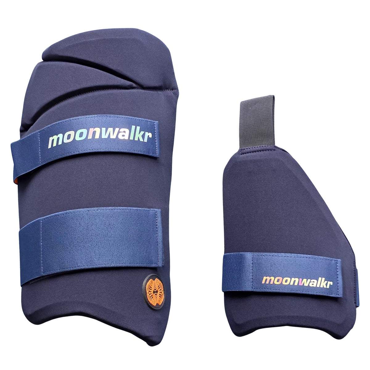 Moonwalkr Cricket Thigh Guard Set RH & LH Navy Blue/Black/White M & L Adult - image 3