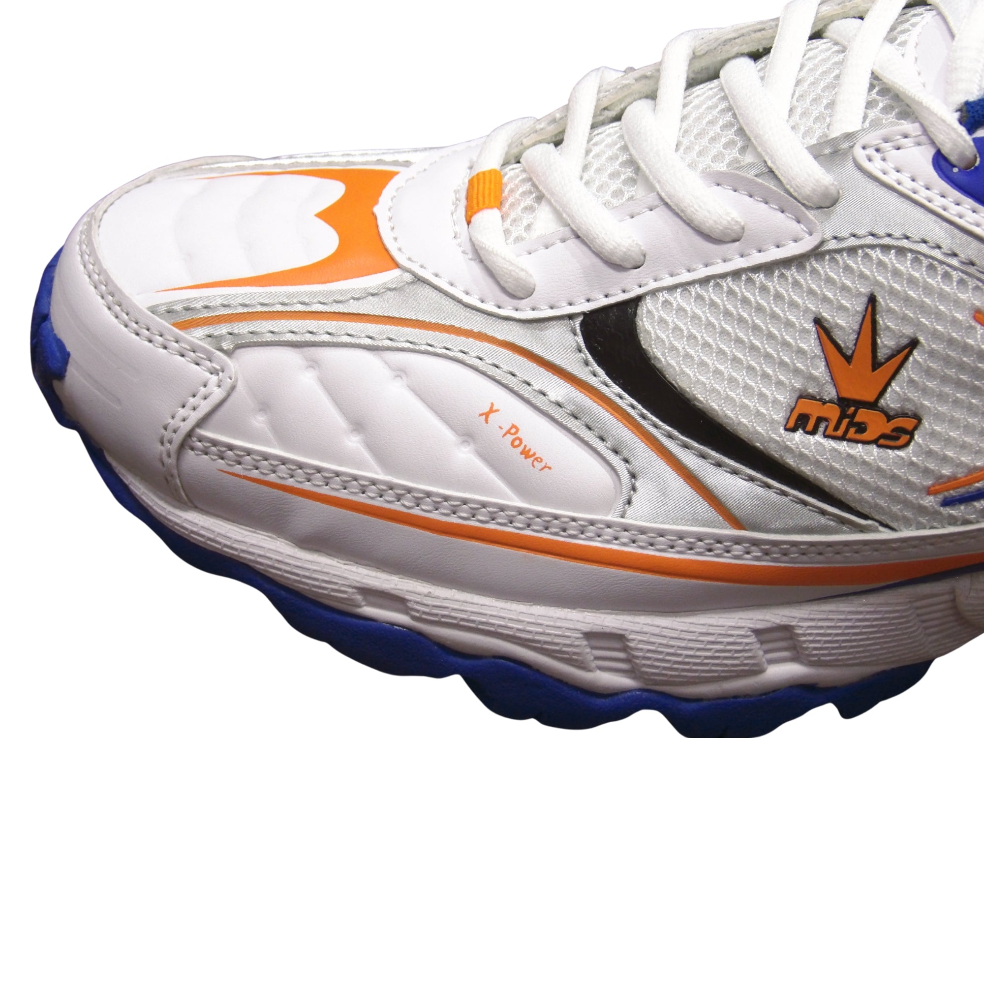 Mids Shoes X Power Cricket Shoes White Orange Royal Blue