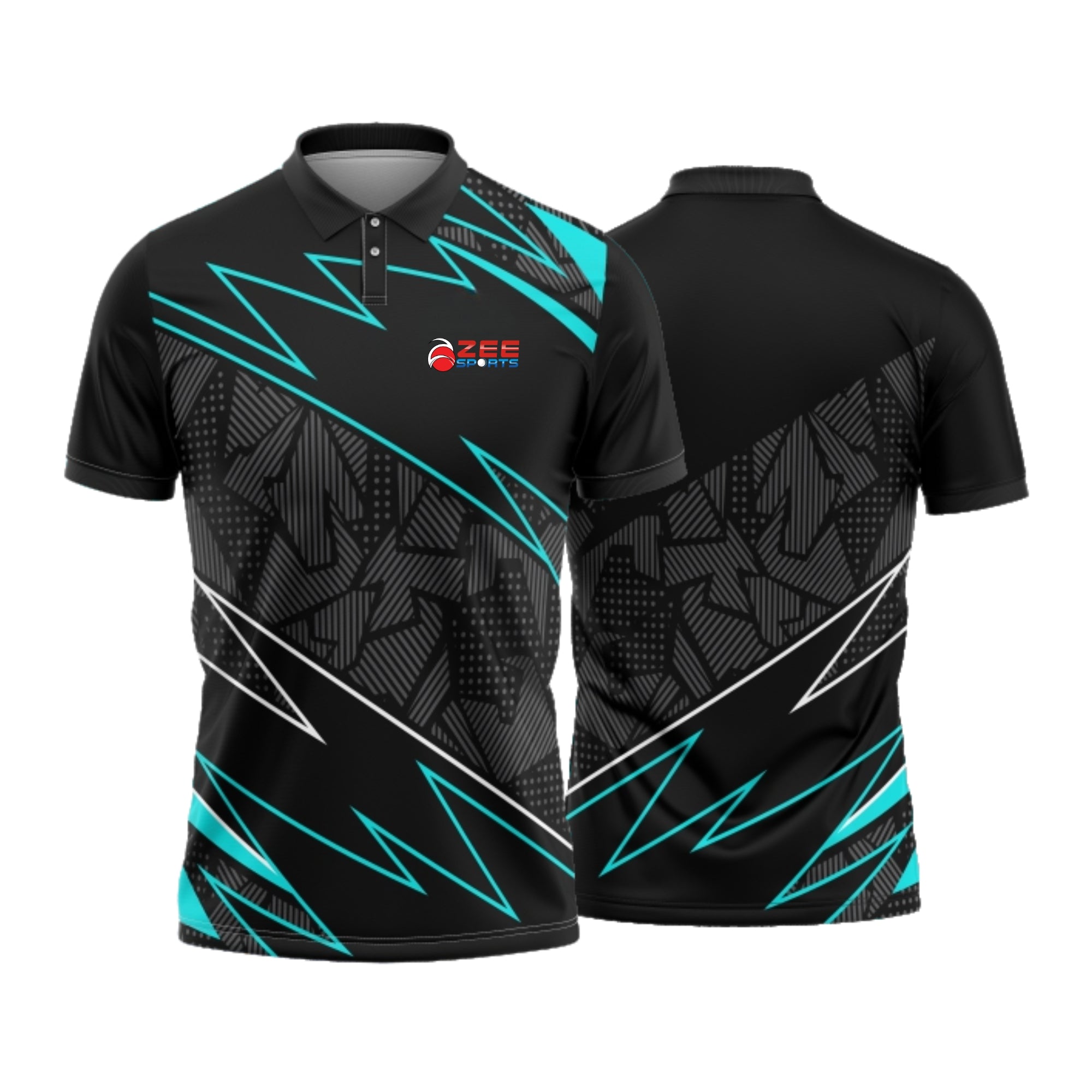 Black and blue sports jersey with a brand logo on a white background