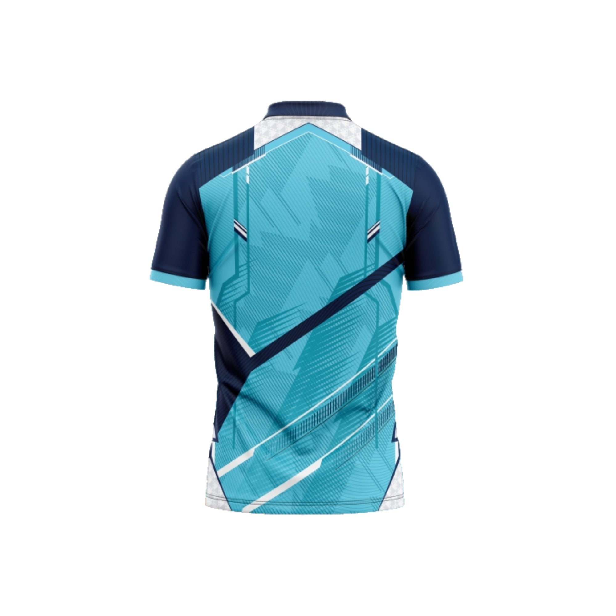 Blue and navy sports jersey on a white background