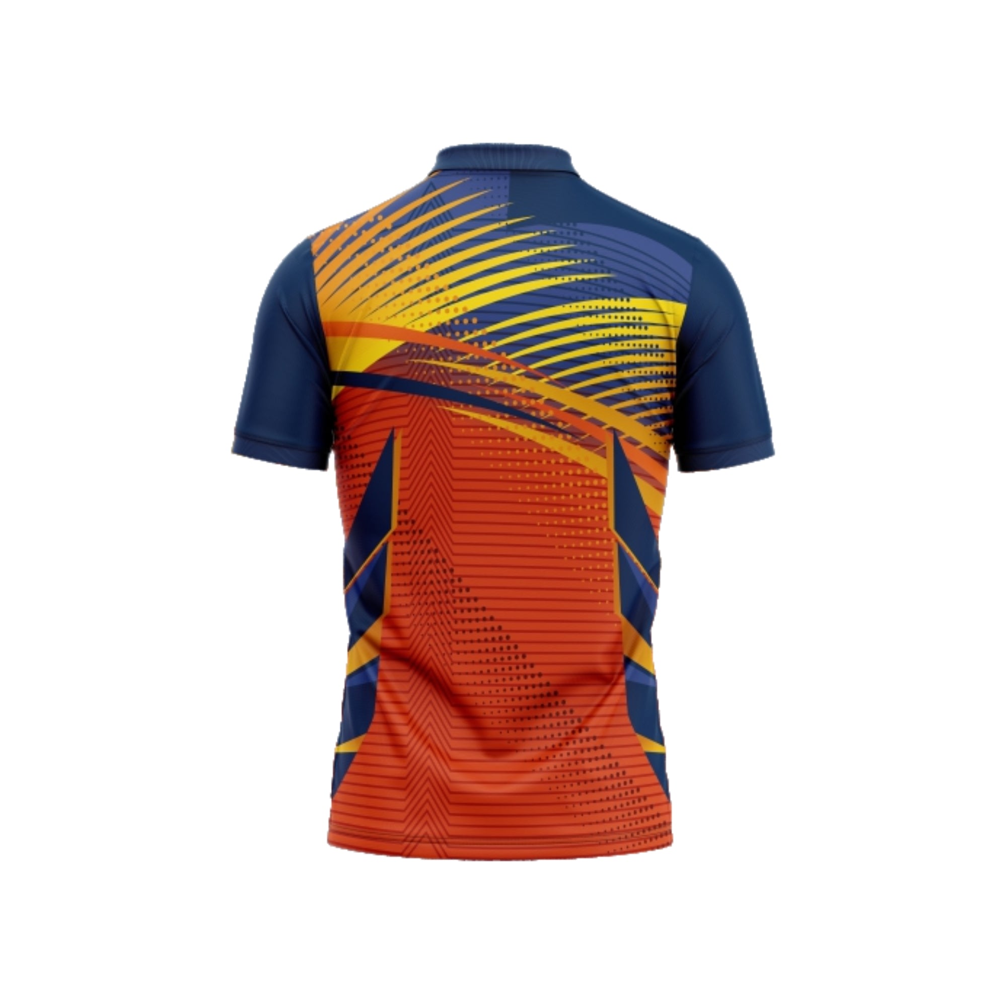 Colorful sports jersey with geometric pattern on a white background