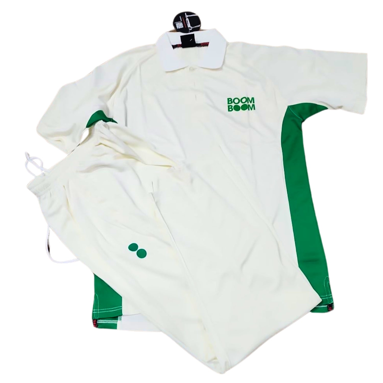 Boom Boom Uniform, White-Green Cricket Shirt & Trouser, XL