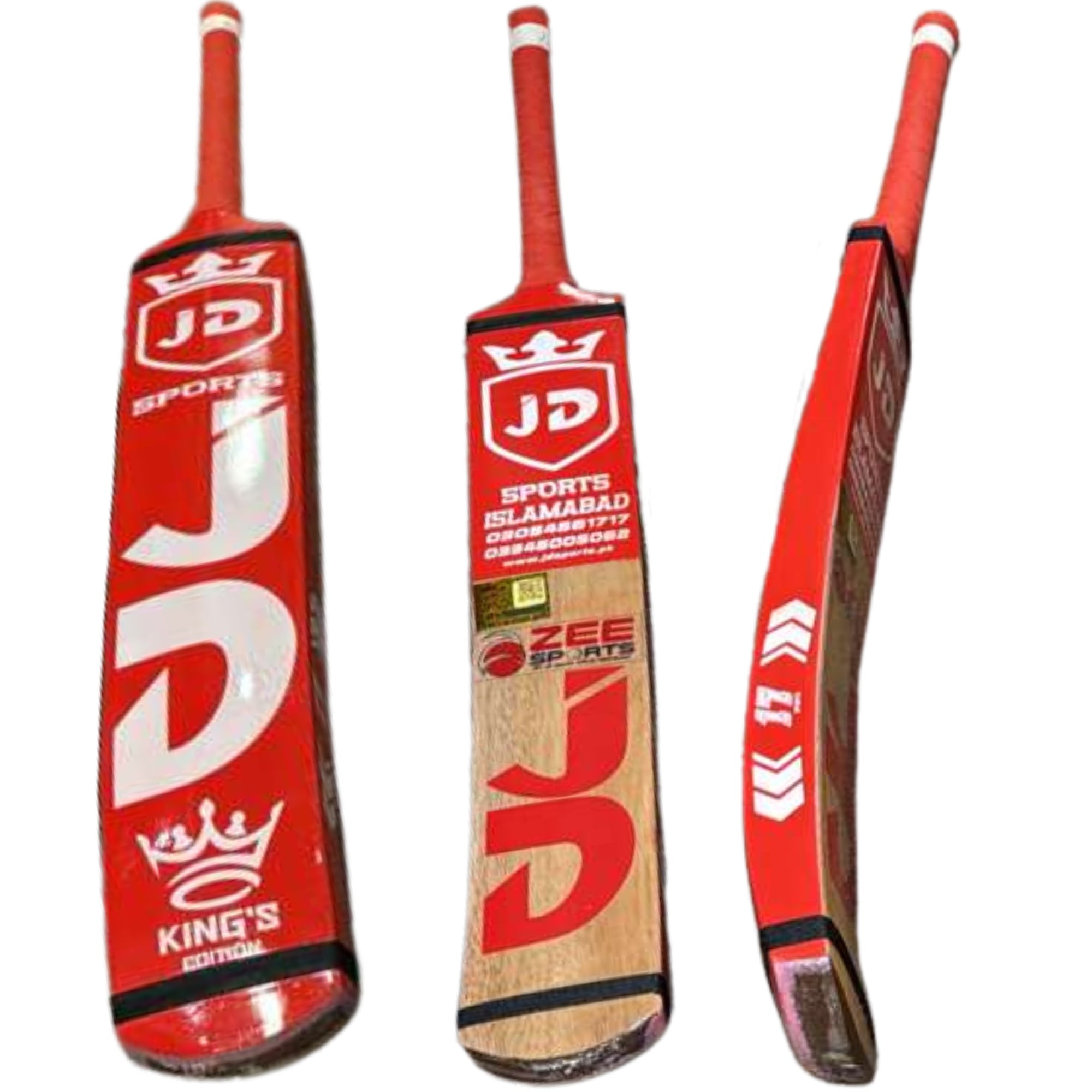 JD Sports Cricket Bat Kings Edition Hard Tennis Coca Wood Long Blade Red