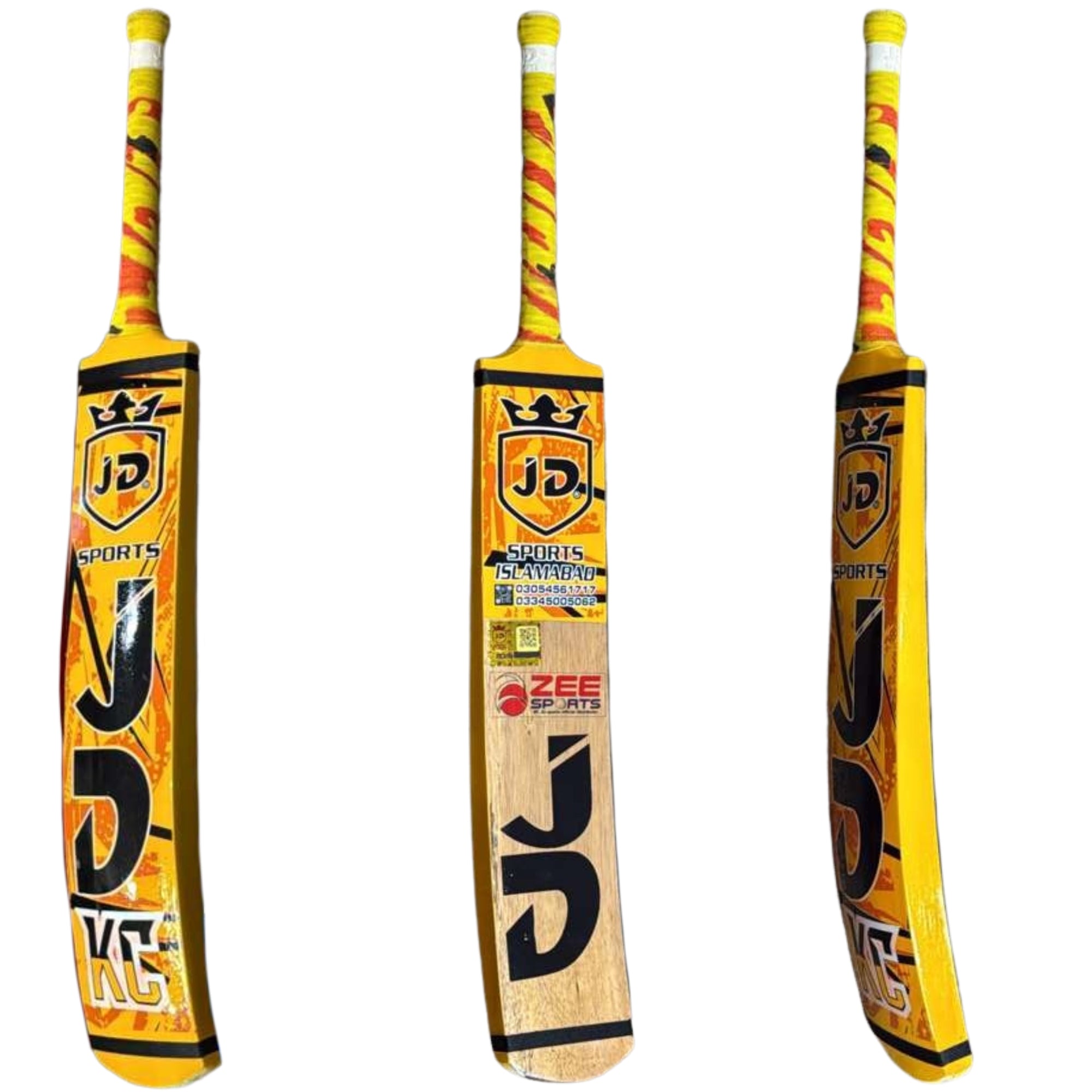 JD Sports Cricket Bat KC Edition Cocanut Wood Tape Tennis Yellow