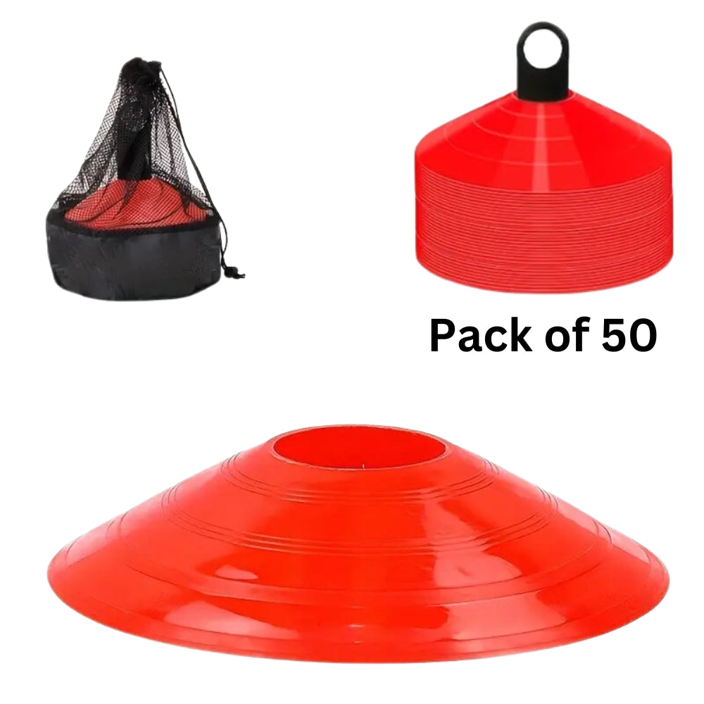 Cricket Circle Cones 30 Yard With Carry Bag & Holder - Pack of 50 - Red-Blue-Orange