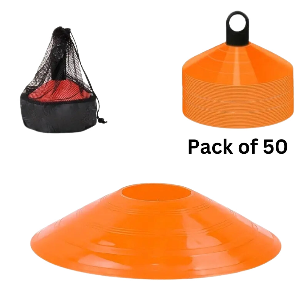 Cricket Circle Cones 30 Yard With Carry Bag & Holder - Pack of 50 - Red-Blue-Orange