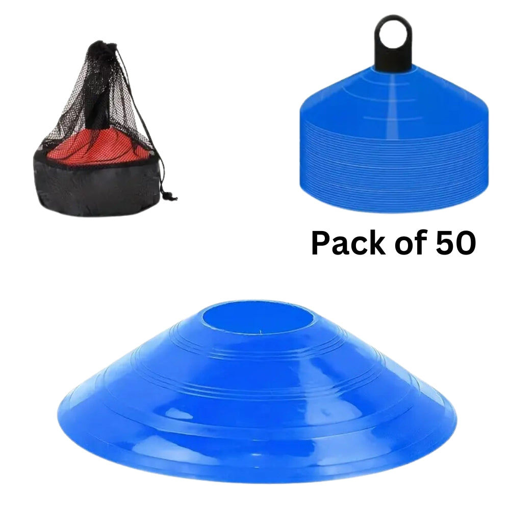Cricket Circle Cones 30 Yard With Carry Bag & Holder - Pack of 50 - Red-Blue-Orange