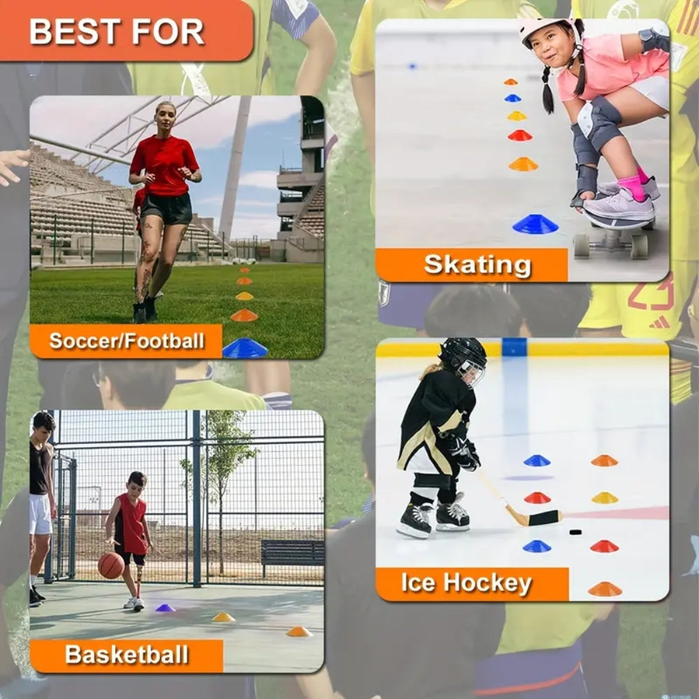 Cricket Circle Cones 30 Yard With Carry Bag & Holder - Pack of 50 - Red-Blue-Orange