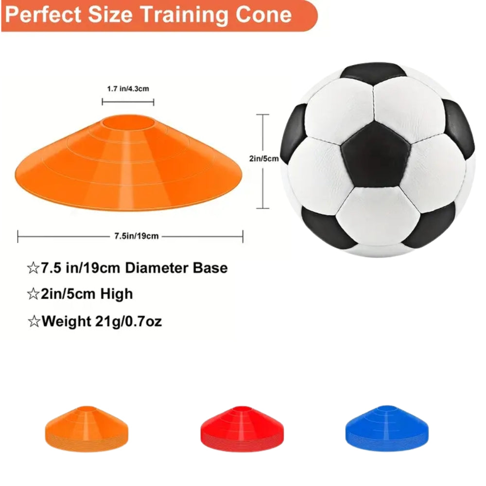 Cricket Circle Cones 30 Yard With Carry Bag & Holder - Pack of 50 - Red-Blue-Orange