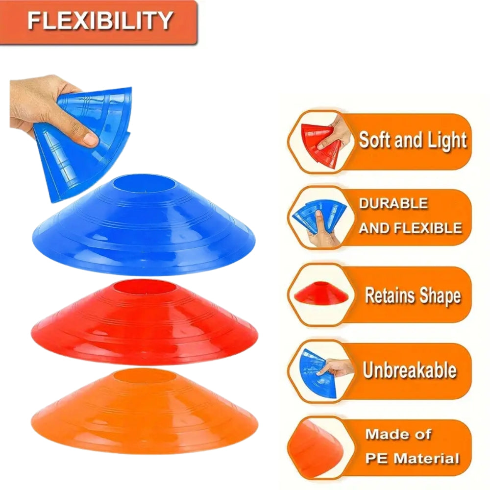 Cricket Circle Cones 30 Yard With Carry Bag & Holder - Pack of 50 - Red-Blue-Orange