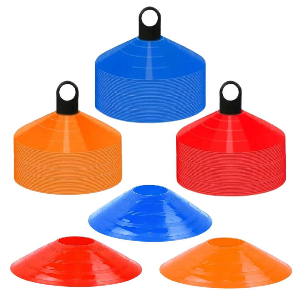 Cricket Circle Cones 30 Yard With Carry Bag & Holder - Pack of 50 - Red-Blue-Orange