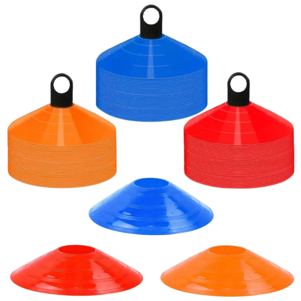 Cricket Circle Cones 30 Yard With Carry Bag & Holder - Pack of 50 - Red-Blue-Orange