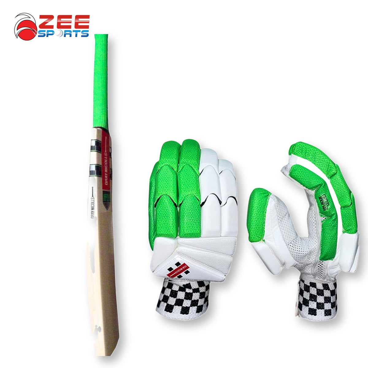 Edge profile of Gray Nicolls Vapour Babar Azam bat with GN8 ODI gloves
