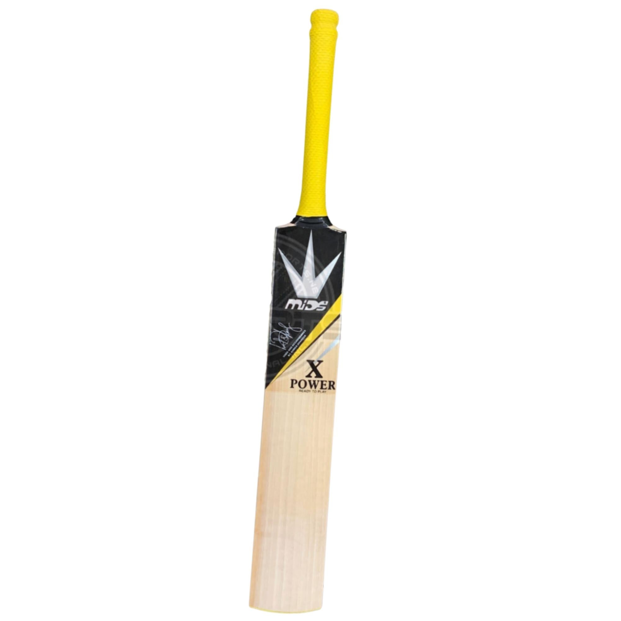 MIDS Cricket Bat X-Power English Willow Yellow Gold Sticker