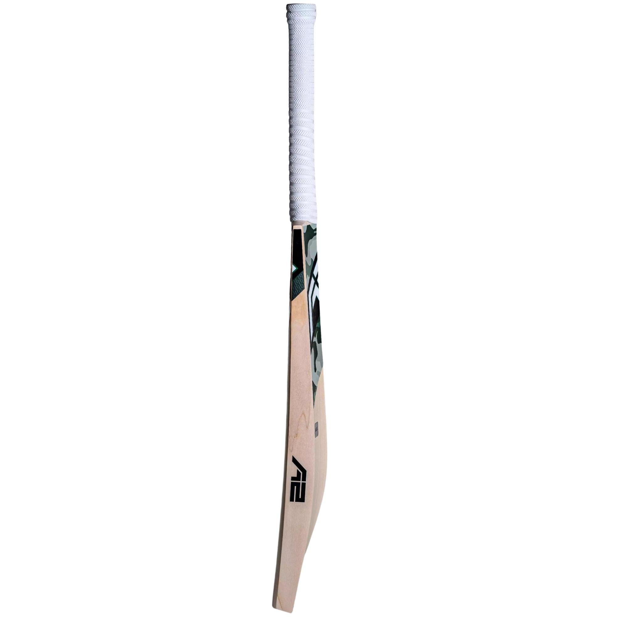 Right side view of the A2 Coronet Grade-1 cricket bat, emphasizing the smooth profile, enhanced rebound capabilities, and detailed grain pattern.