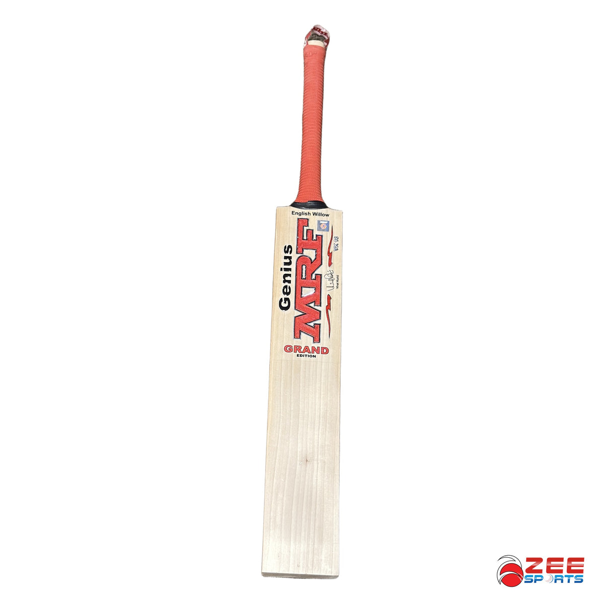 MRF Genius Grand Edition English Willow cricket bat Harrow youth, front face on white