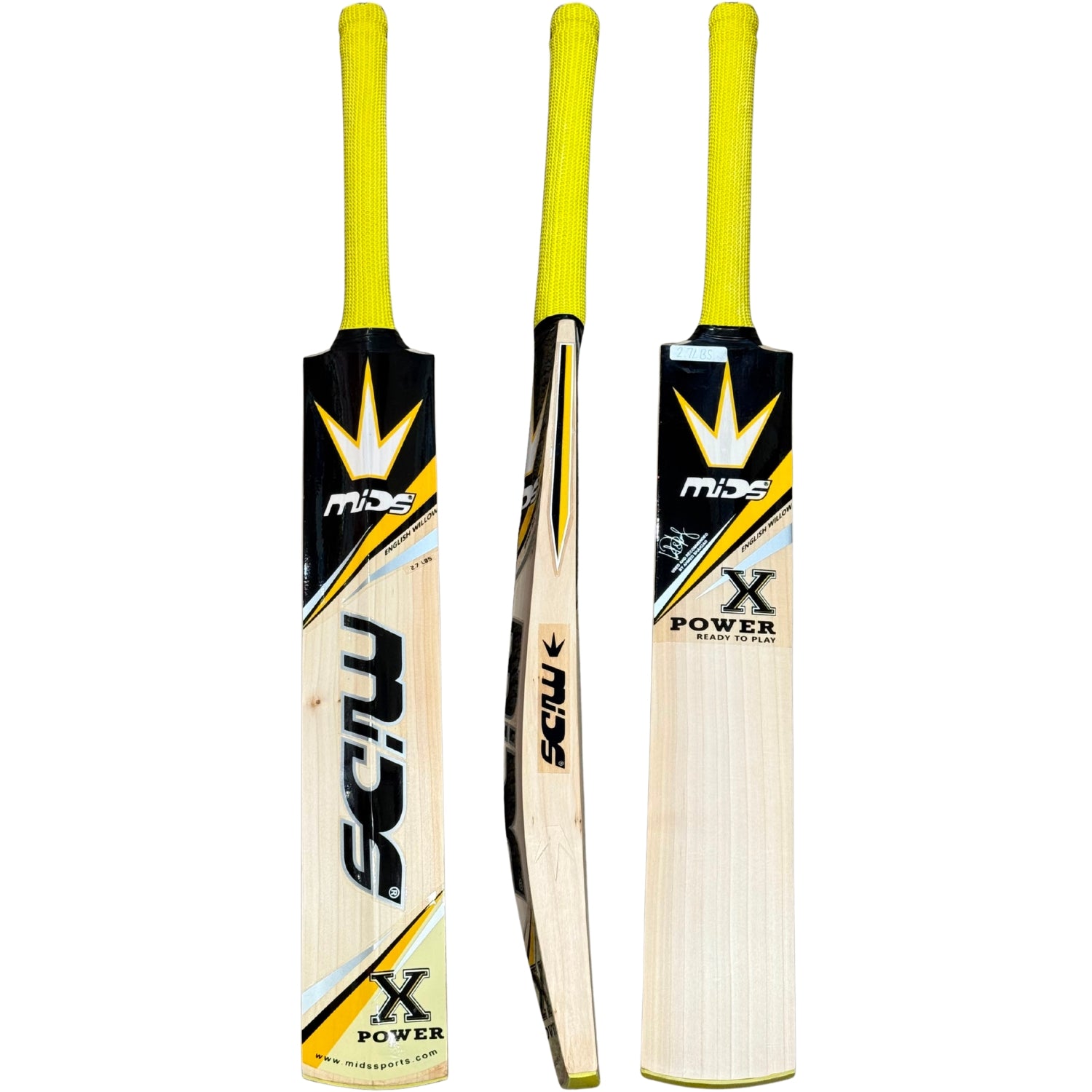 MIDS Cricket Bat X Power English Willow Yellow Gold Sticker