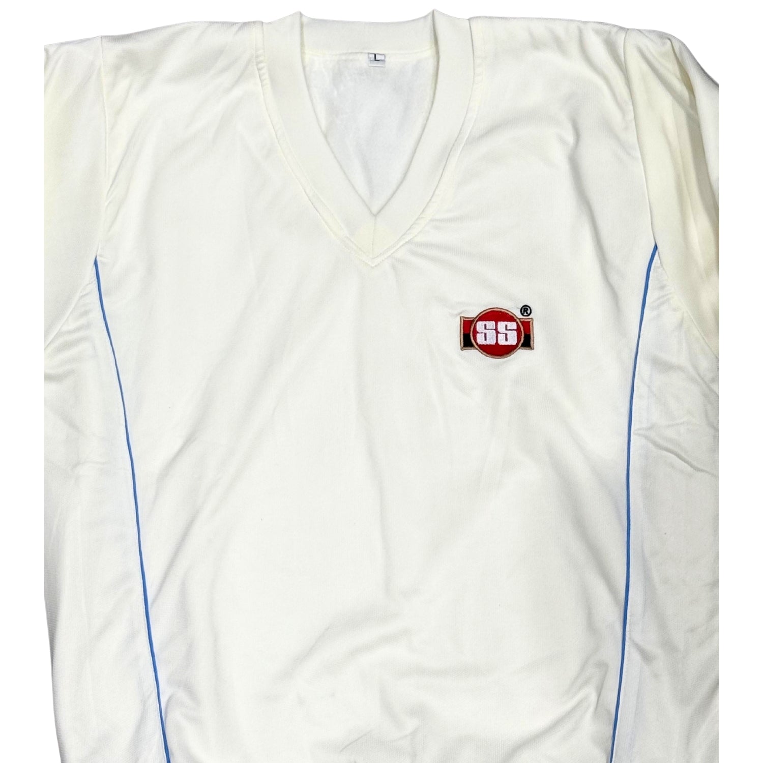 SS Uniform Cricket Sweater White With Blue Stripe