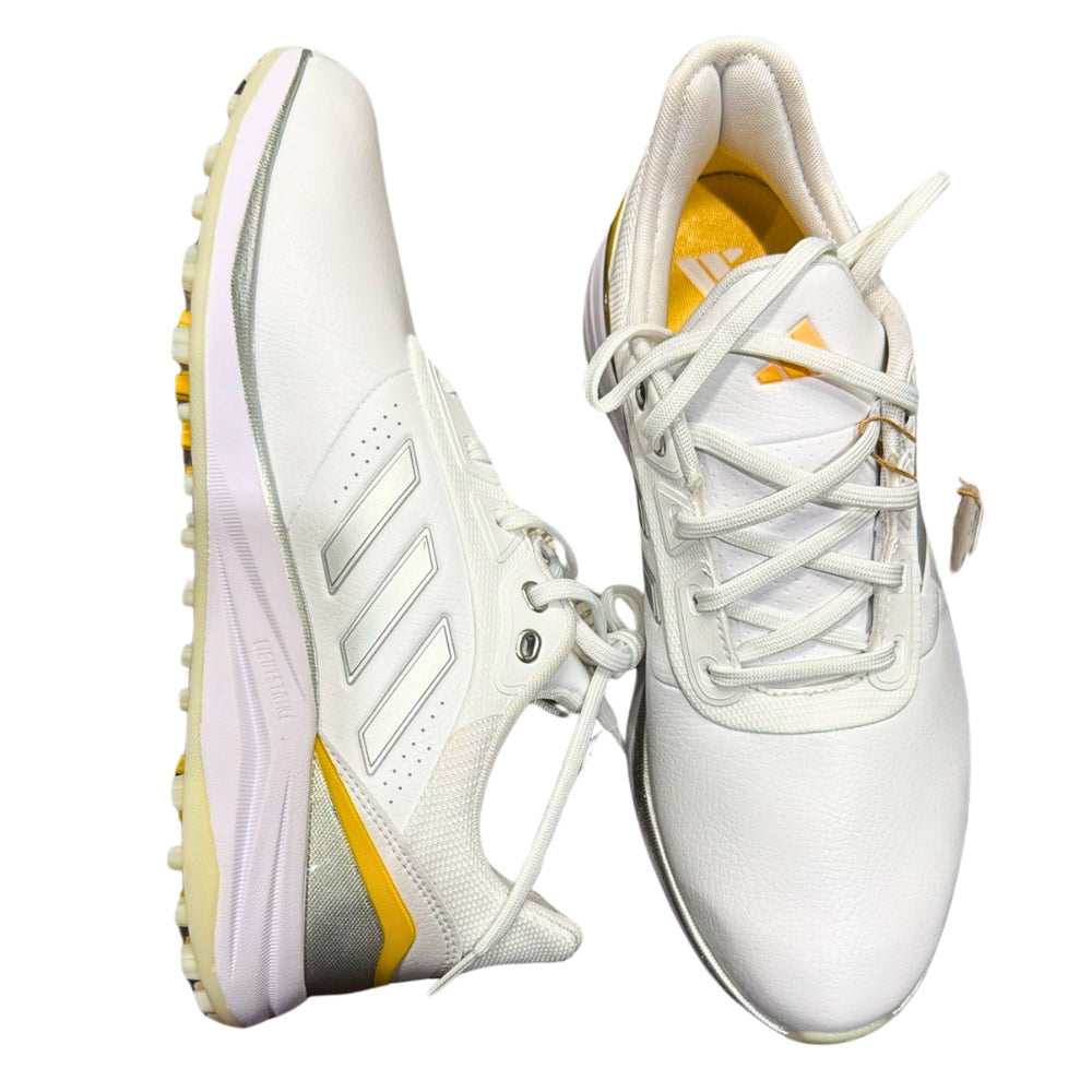 Multiple angles of Adidas Cricket/Golf Light-strike shoes, highlighting the innovative 3D TORSION system, supportive sock liner, and spokeless twist grip outsole for enhanced stability.