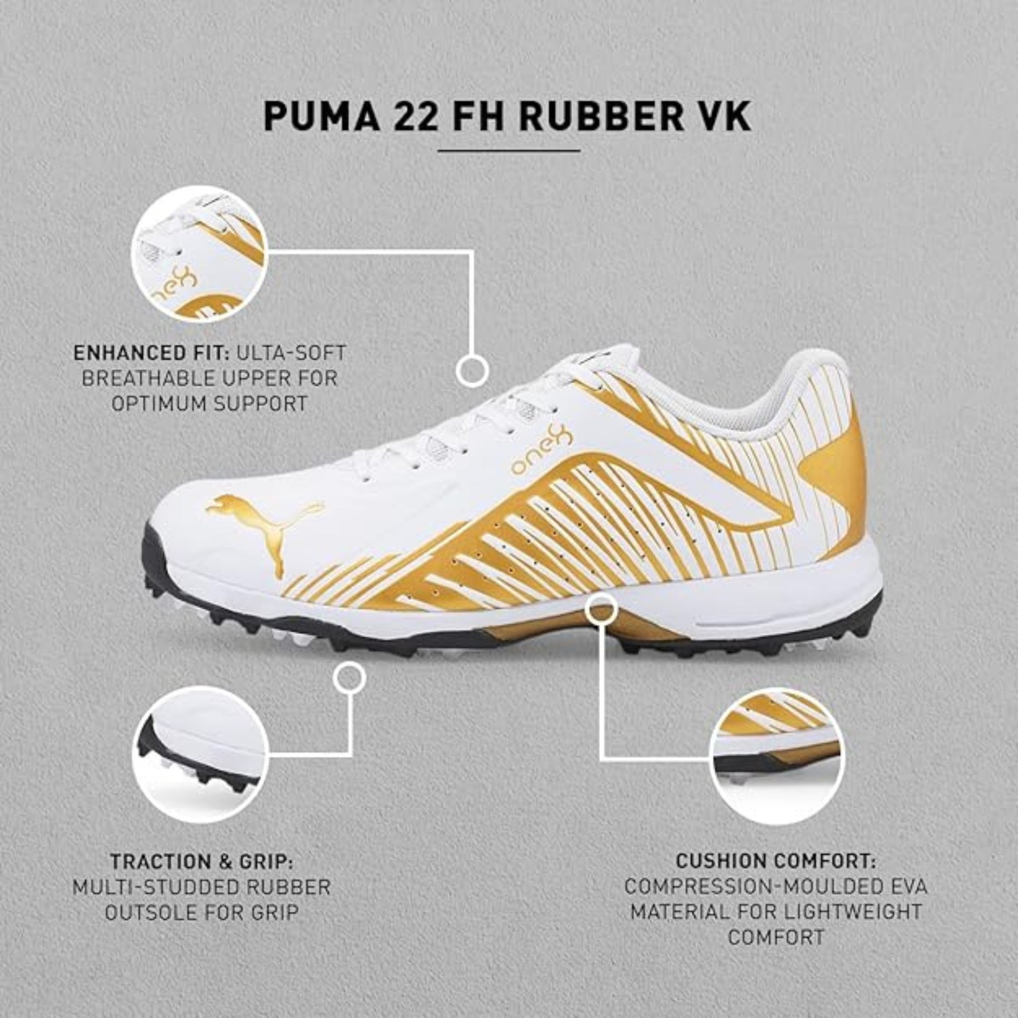 Puma Cricket Shoes One 8, Gold/White