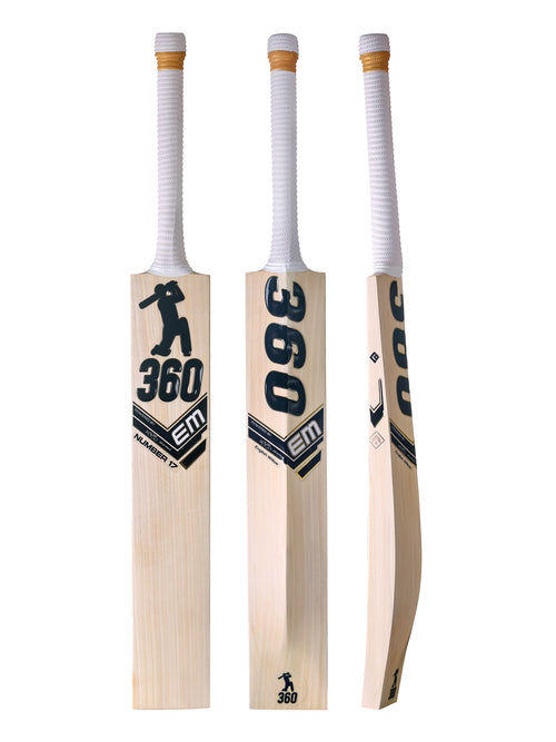 EM 360 Number 17 English Willow cricket bat front, back and side