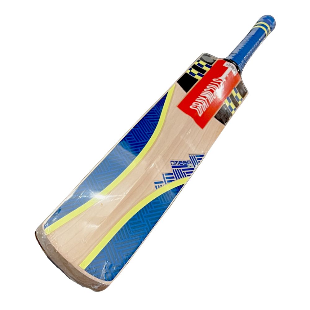 Alternate front view of the Gray Nicolls Omega XRD GN3 cricket bat, showcasing its mid-to-high blade sweet spot and innovative profile for power-packed stroke play.