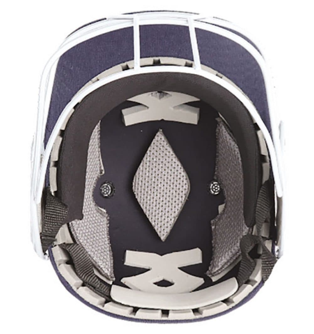 Inside view of the Shrey Star cricket batting helmet showing the EVA foam padding for superior cushioning and comfort, designed for enhanced protection.