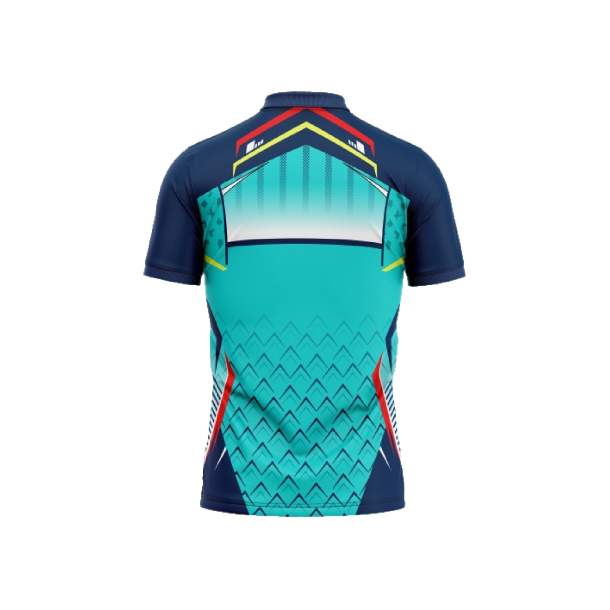 Short-sleeve sports jersey with a geometric pattern on a white background