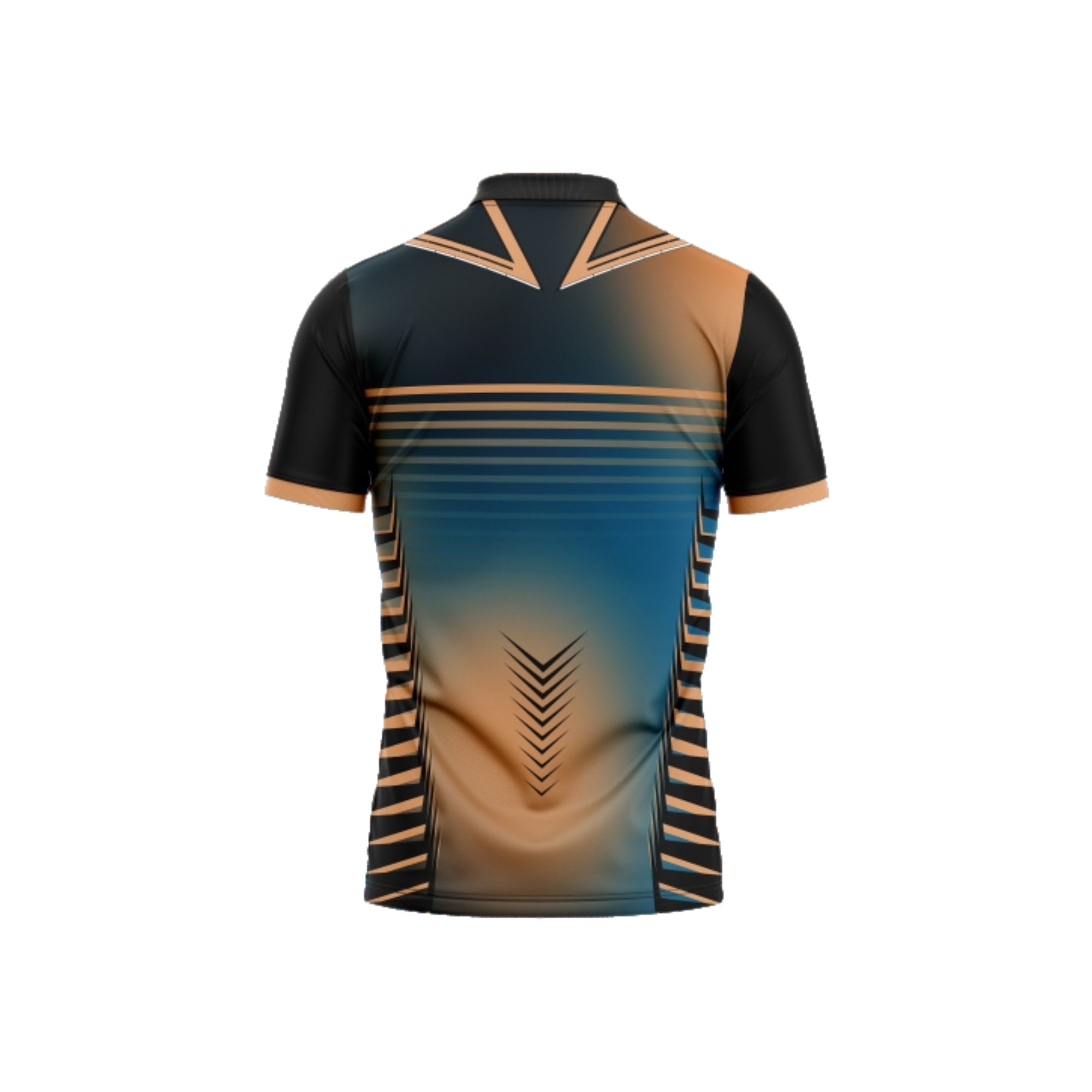 Black and brown sports jersey with geometric design on a white background