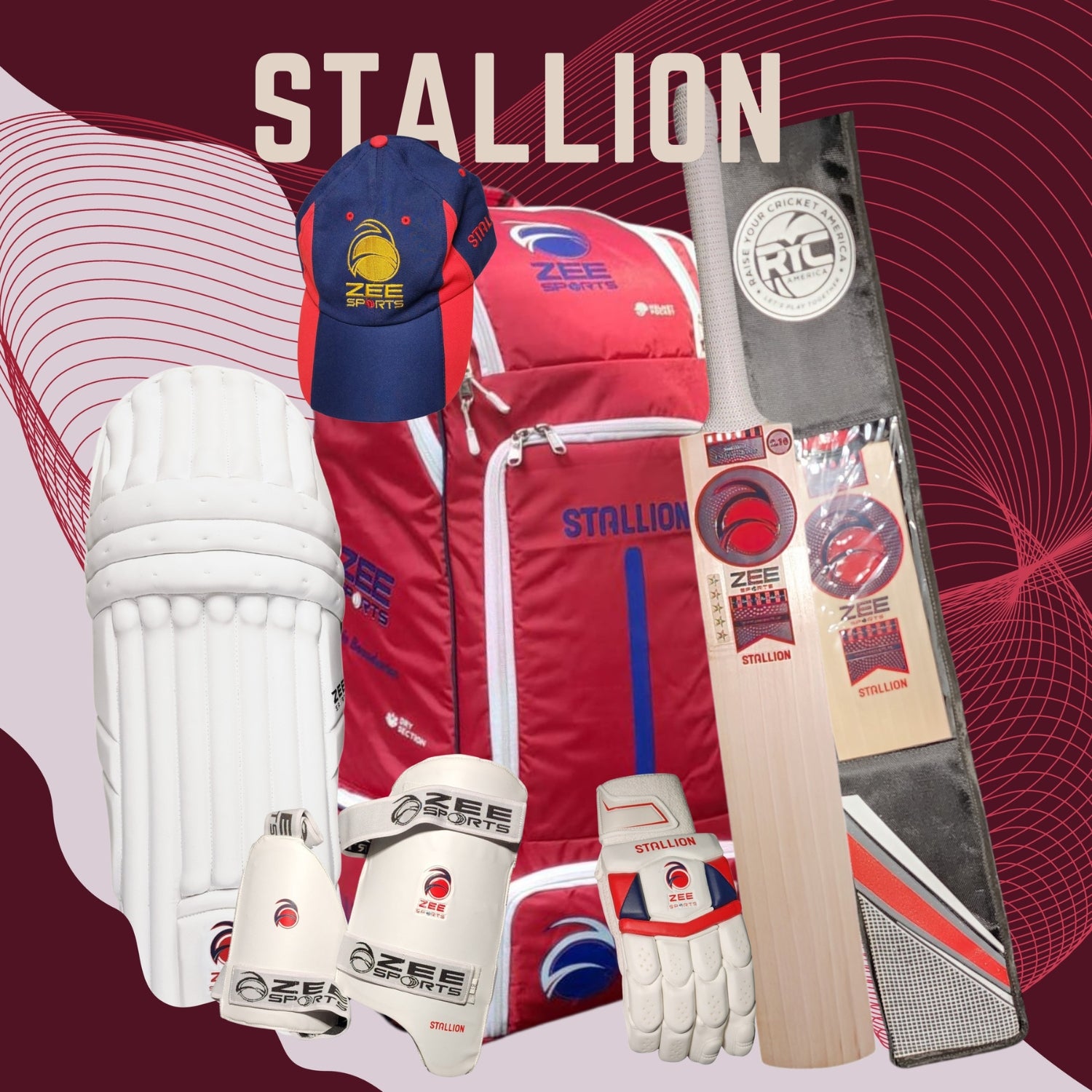 Zee Sports Complete Kit, Premium 5-Star Stallion Batsman Bundle