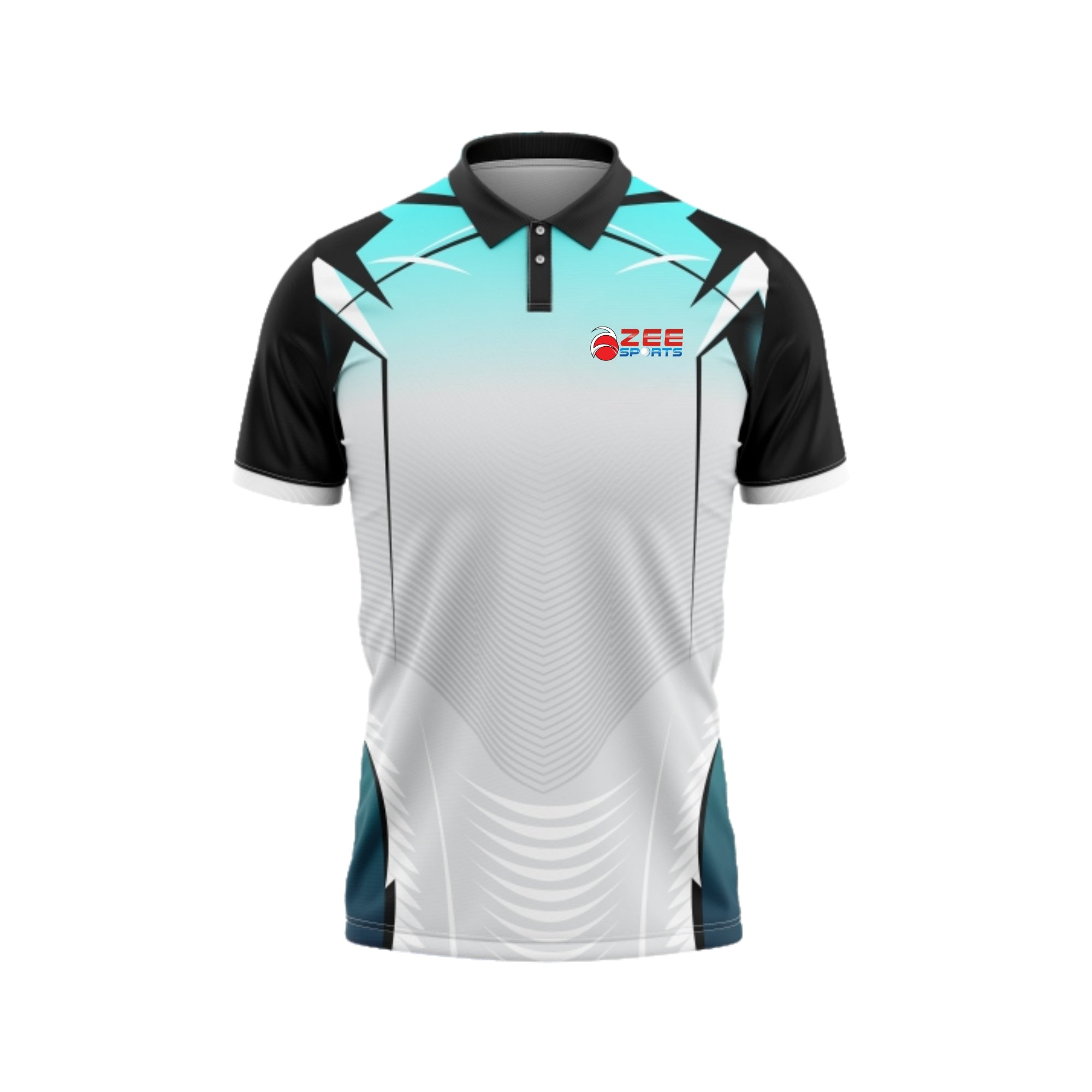 Short-sleeve sports shirt with a brand logo on a white background