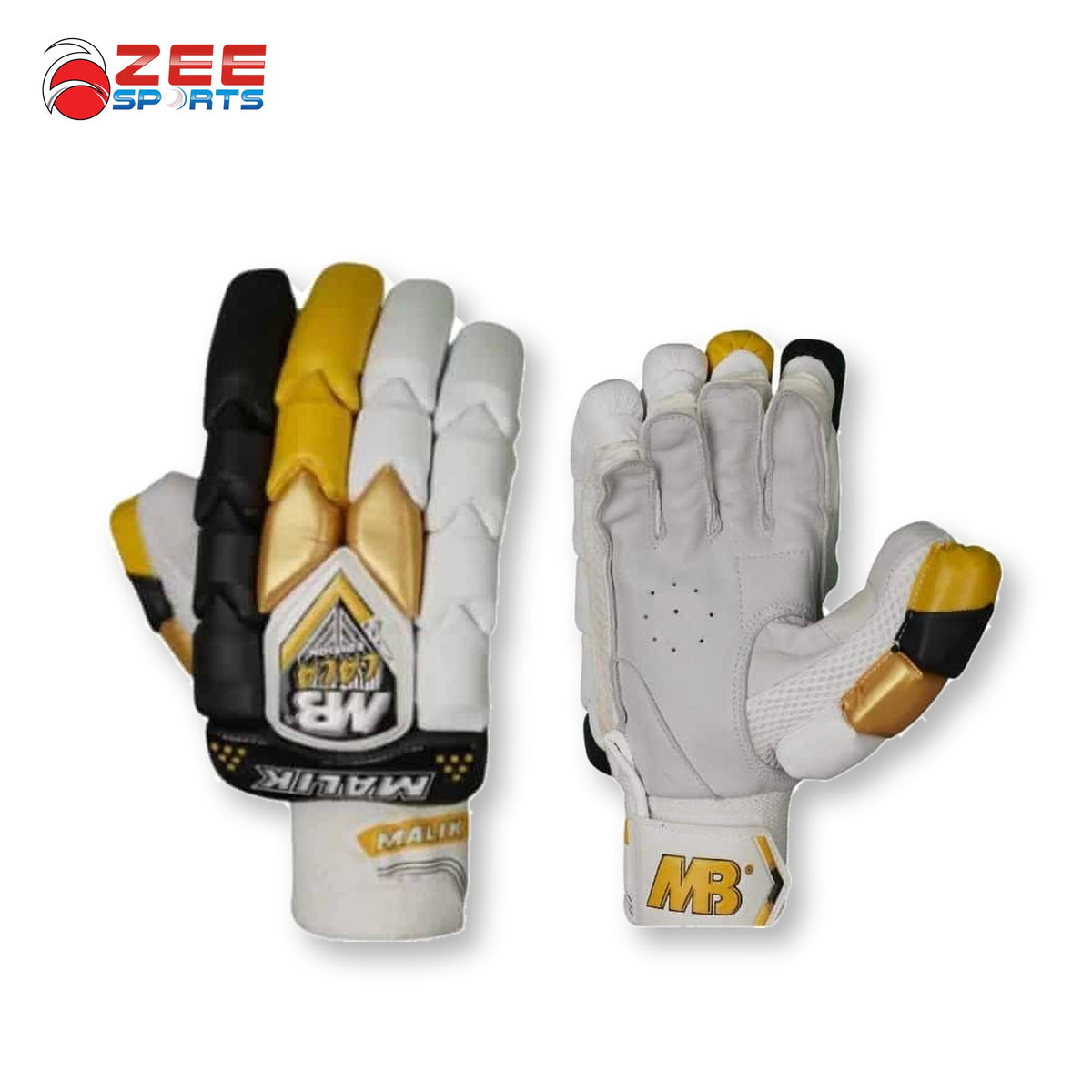 MB Malik Lala Edition adult batting gloves close-up, front and palm