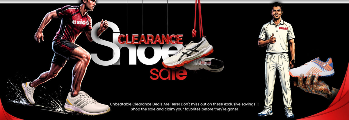 Zee Sports shoe sale banner: runner in an asics shirt and Adidas shoes, player in a PUMA shirt