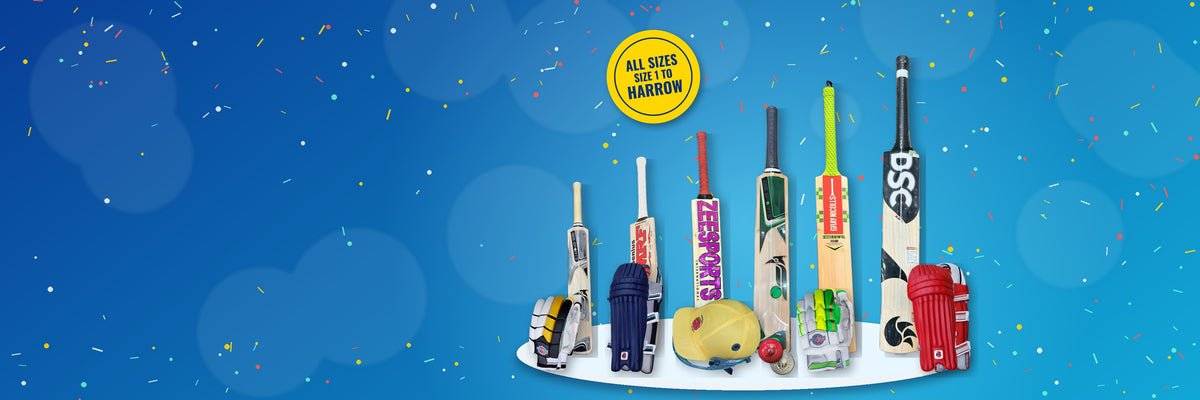 Youth cricket bats and gear in all sizes, size 1 to Harrow