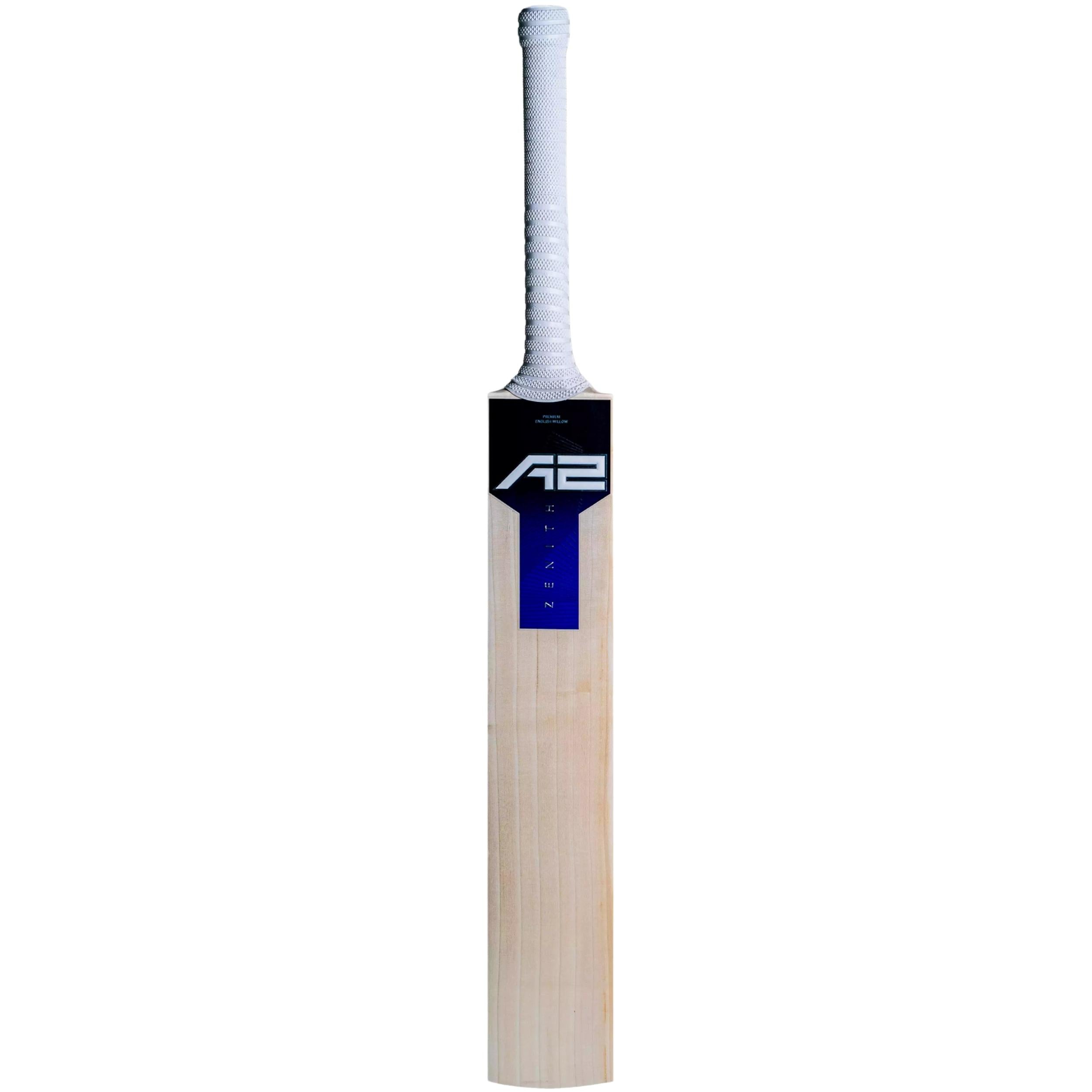 Back view of the A2 Zenith Grade-1 cricket bat, highlighting its traditional smooth profile, minimal concaving, and extended sweet spot for consistent, powerful strokes.